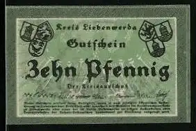 Notgeld Liebenwerda, 10 Pfennig, Wappen, Kreishaus