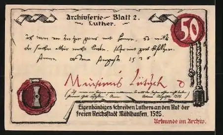 Notgeld Mühlhausen /Thür. 1921, 50 Pfennig, Kind mit Spaten