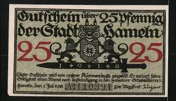 Notgeld Hameln 1918, 25 Pfennig, Rattenfänger mit Kindern