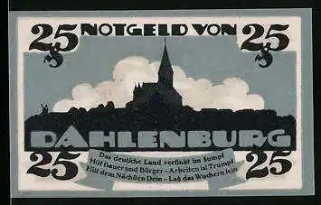 Notgeld Dahlenburg 1920, 25 Pfennig, Stadtsilhouette