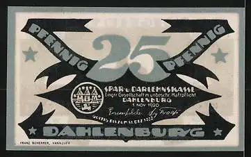 Notgeld Dahlenburg 1920, 25 Pfennig, Stadtsilhouette