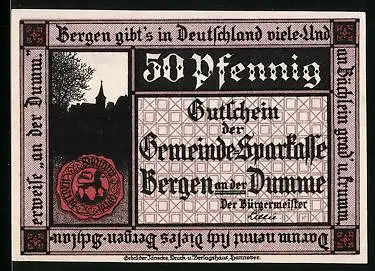 Notgeld Bergen an der Dumme 1922, 50 Pfennig, Schattenbild Kirche