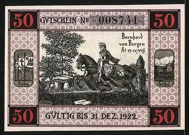 Notgeld Bergen an der Dumme 1922, 50 Pfennig, Schattenbild Kirche