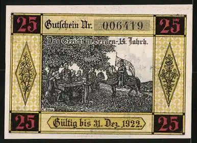 Notgeld Bergen an der Dumme 1922, 25 Pfennig, Schattenbild Kirche