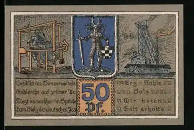 Notgeld Bleicherode a. H. 1921, 50 Pfennig, Stadtwappen, Rathaus