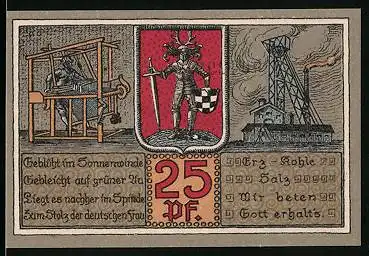 Notgeld Bleicherode a. H. 1921, 25 Pfennig, Stadtwappen, Rathaus