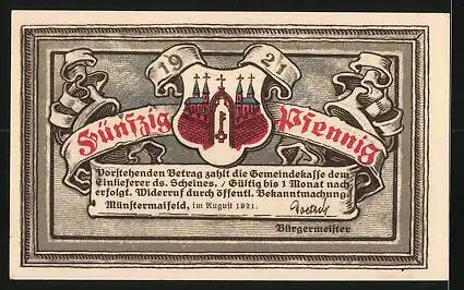 Notgeld Münstermaifeld 1921, 50 Pfennig, Teilansicht