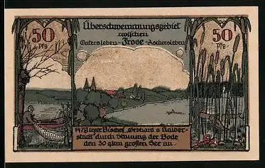Notgeld Frose i. Anhalt 1921, 50 Pfennig, Uferpartie, Fischer, Schilf