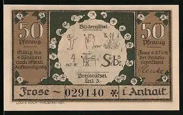 Notgeld Frose i. Anhalt 1921, 50 Pfennig, Bilderrätsel