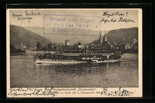 AK Doppeldeckschiff Drachenfels auf dem Rhein