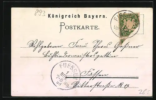 Lithographie Fischach, Gathof z. Post, Villa Lehnersberg