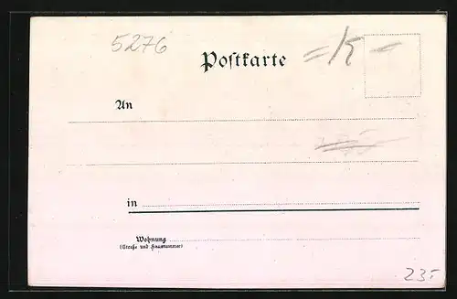 Lithographie Wiehl, Gasthaus Wirtschaft v. Ed. Platte, Schoss, Kriegerdenkmal