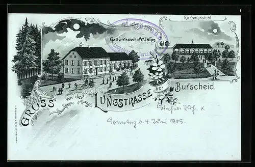 Mondschein-Lithographie Burscheid, Gastwirtschaft v. Ww. J. W. Gies, Lungstrasse