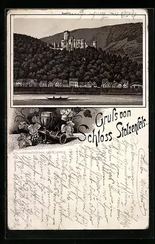 Vorläufer-Lithographie Koblenz, 1895, Schloss Stolzenfels