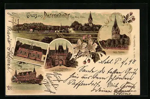Lithographie Paffendorf, RestaurantKlein, Kathol. Pfarrkirche