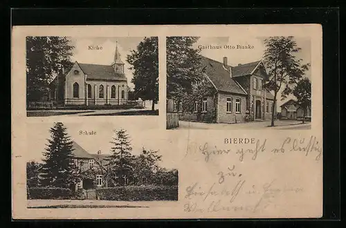 AK Bierde, Gasthaus Otto Blanke, Kirche, Schule