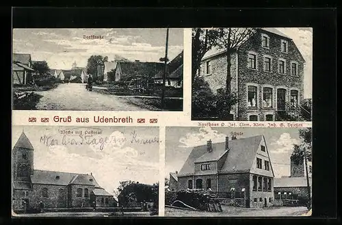 AK Udenbreth, Kaufhaus P. Jos. Clem. Klein, Schule, Kirche mit Pastorat