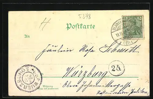 Lithographie Blankenheim, Teilansicht mit Strassenpartie, Ruine