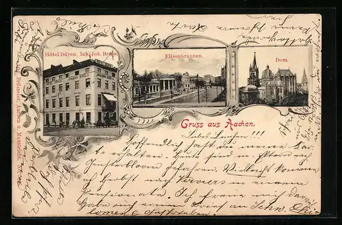 AK Aachen, Hotel Düren, Elisenbrunnen, Dom