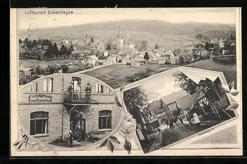 AK Eckenhagen, Gesamtansicht mit Umgebung, Hotel Daniel Fischer, Strassenpartie