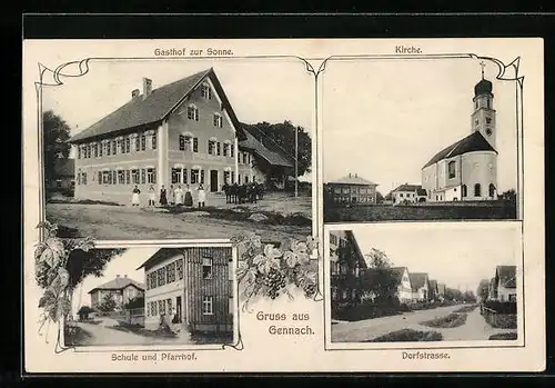 AK Gennach, Gasthof zur Sonne, Dorfstrasse, Kirche