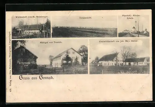 AK Gennach, Gasthaus Müller, Mühlgut von Prestele, Totalansicht, Gasthaus Weinberger