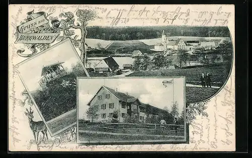 AK Burgwalden, Ortsansicht mit Kirche, Luftkurhaus