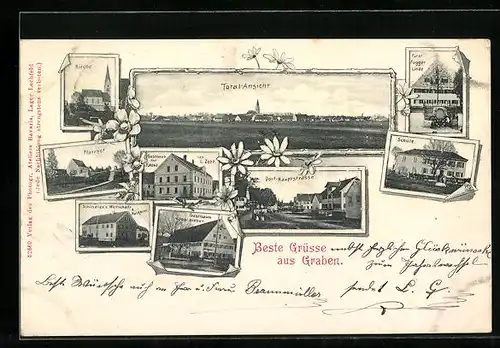 AK Graben, Totalansicht, Schindlers Gasthof und Bäckerei, Gasthäuser zur Krone und Hieber