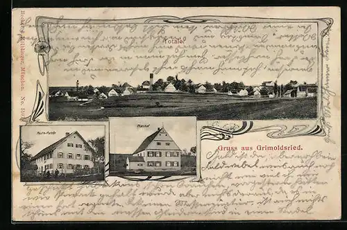 AK Grimoldsried, Totalansicht, Posthilfsstelle und Pfarrhof