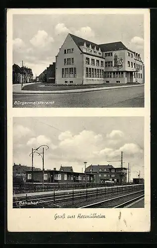 AK Hermülheim, Bahnhof, Strassenpartie mit Bürgermeisteramt