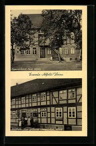 AK Everode-Alfeld /Leine, Zigarrenfabrik Möhle, Gasthaus zum goldenen Löwen