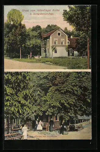 AK Hiltenfingen, Gasthaus Hiltenfinger Keller mit Garten