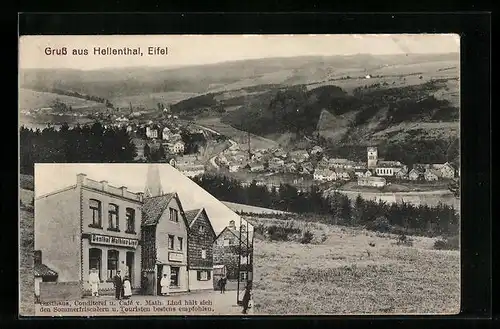 AK Hellenthal /Eifel, Gasthaus und Cafe von Math. Lind, Ortsansicht