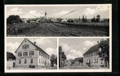 AK Herlheim, Gasthaus Bäckerei und Metzgerei Gutbrod, Dorfstrasse, Totalansicht