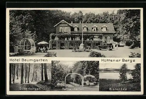 AK Eckernförde, Hotel Baumgarten Hüttener Berge, Cafe-Garten, Silberbergen, Bistensee