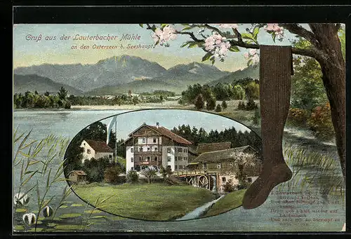 AK Seeshaupt, Gasthaus Lauterbacher Mühle an den Osterseen, Ortspartie