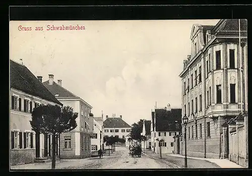 AK Schwabmünchen, Ortsansicht mit Strassenpartie