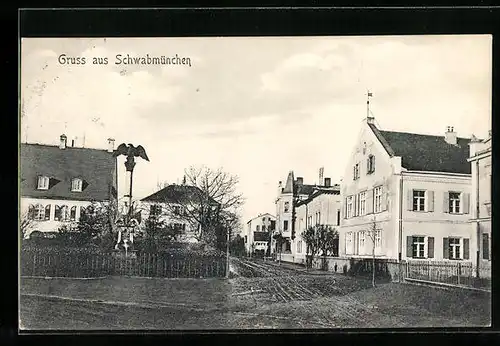 AK Schwabmünchen, Platz mit Denkmal im Ort