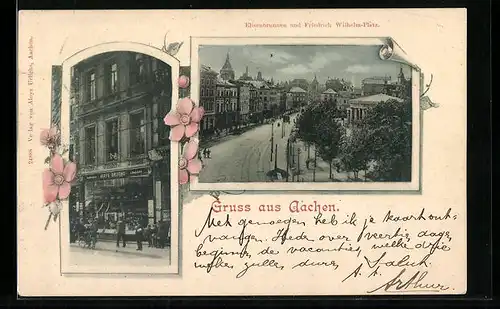 AK Aachen, Elisenbrunnen mit Friedrich Wilhelm-Platz, Aloys Urlichs in der Hartmannstrasse 32