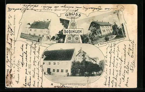 AK Bobingen, Kaufmann Scholz, Brauerei und Gasthaus Deuringer, Haus des Heilkundigen Czermak