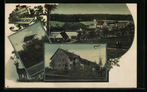 AK Burgwalden, Totalansicht, Pavillon, Gasthaus Luftkurhaus