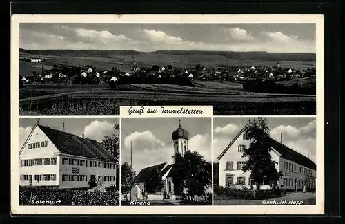 AK Immelstetten, Gasthaus Adlerwirt, Ortsansicht, Kirche, Gasthaus Hopp