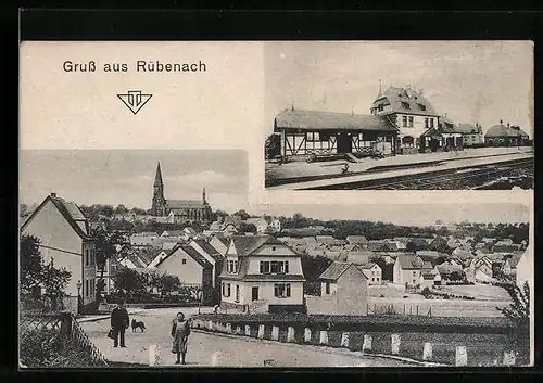 AK Rübenach, Blick auf Bahnhof, Ortsansicht