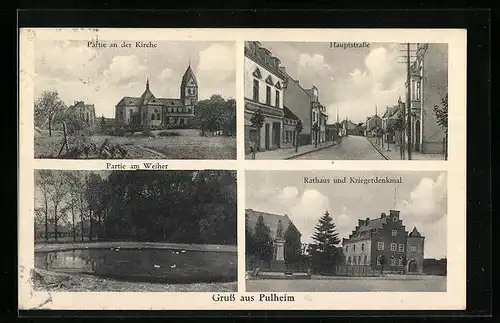 AK Pulheim, Kirche, Weiher, Hauptstrasse