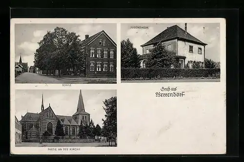 AK Berrendorf, Partie an der Kirche, Schule, Jugendheim