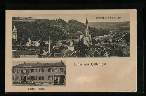 AK Hellenthal, Gesamtansicht mit Gasthof Felser