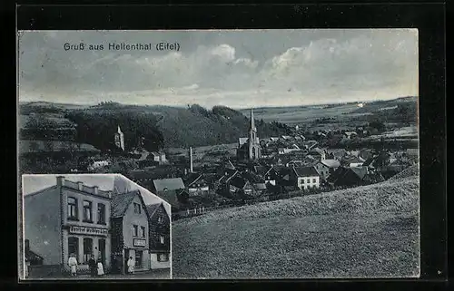 AK Hellenthal, Ortsansicht mit Gasthaus Lind