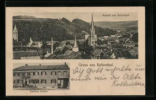 AK Hellenthal, Totalansicht mit Gasthof Felser