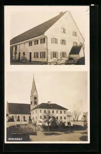 AK Bobingen, Gebäudeansicht mit Kirche