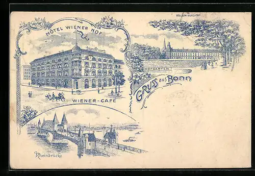 Lithographie Bonn, Hotel Wiener Hof, Kgl. Universität
